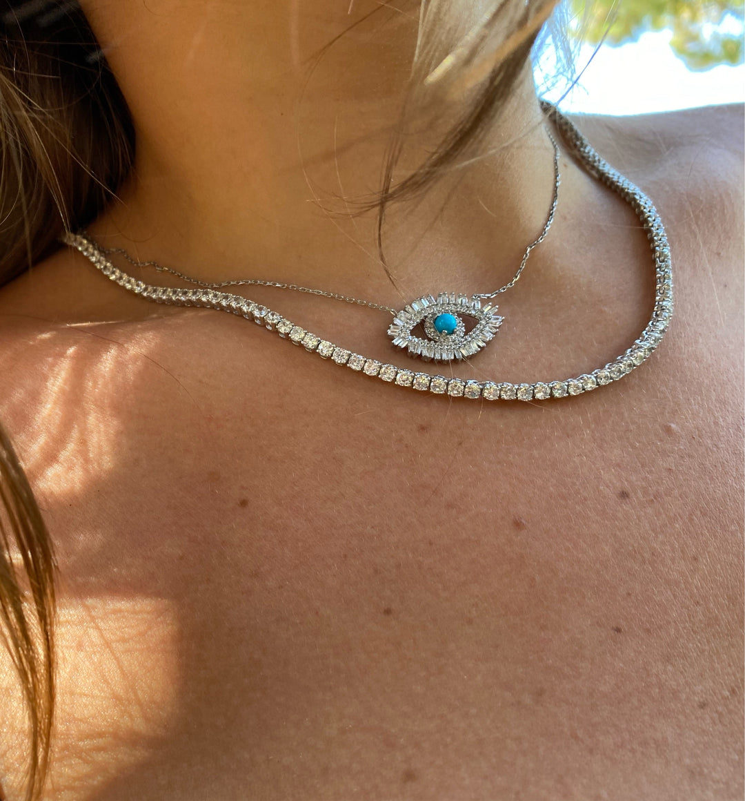 Golden Age Baguette Evil Eye Necklace